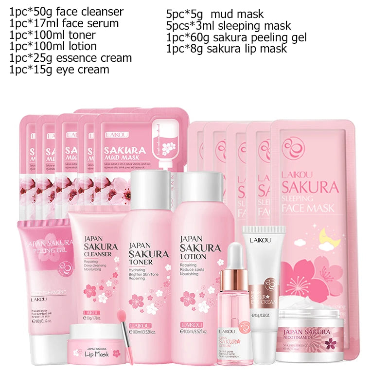 Sakura Facial Cleaner Korean Face  Toner Eye Cream Sunscreen Cosmetics Skin Care Set